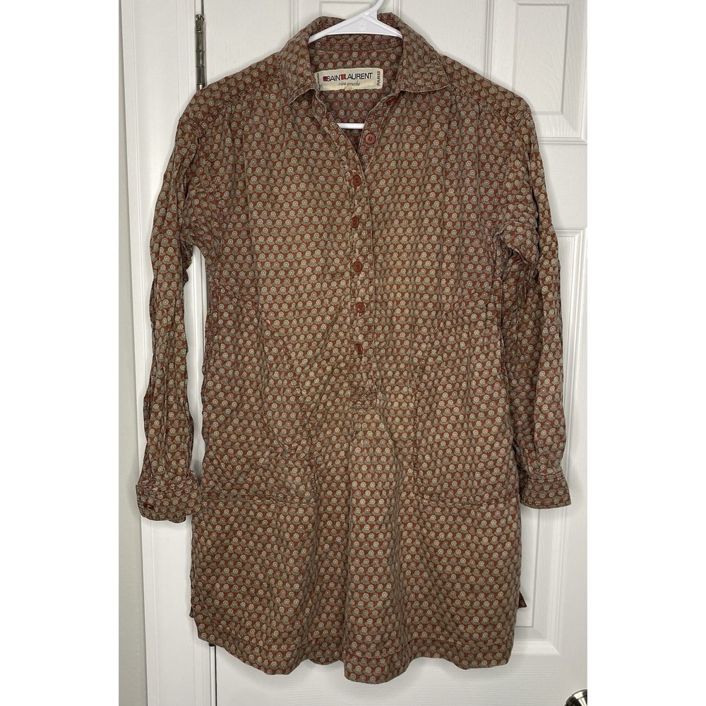 Saint Laurent Women's Rive Gauche Vtg Geometric Shirt Dress Red Size 34 US 2‎